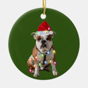 Adorno De Cerámica Bulldog Con Navidades Scafts Santa Hat Gift