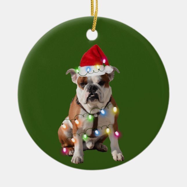Adorno De Cerámica Bulldog Con Navidades Scafts Santa Hat Gift (Frente)