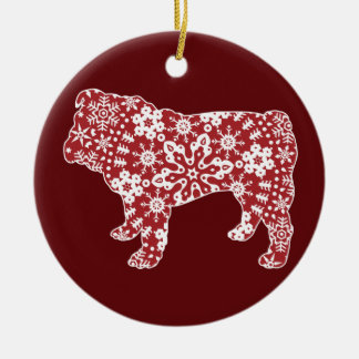 Adorno De Cerámica Bulldog, copos de nieve del navidad de Boho