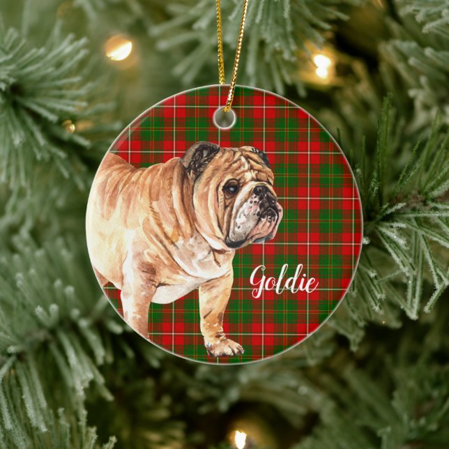 Adorno De Cerámica Bulldog de acuarela personalizado (Árbol)