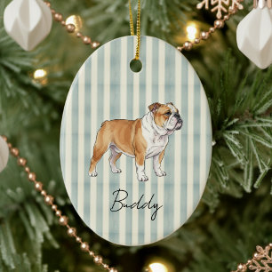 Adorno De Cerámica Bulldog de color de agua con retrato Mascota dibuj