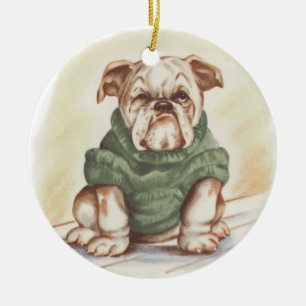 Adorno De Cerámica Bulldog de época