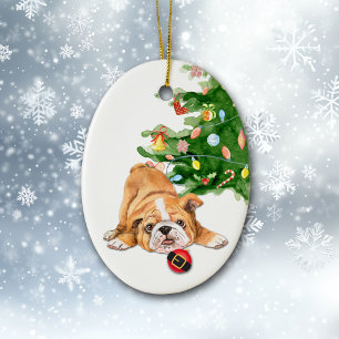 Adorno De Cerámica Bulldog de juguete Navidades de Santa Bombilla