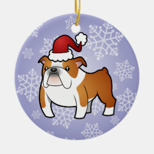 Adorno De Cerámica Bulldog del navidad