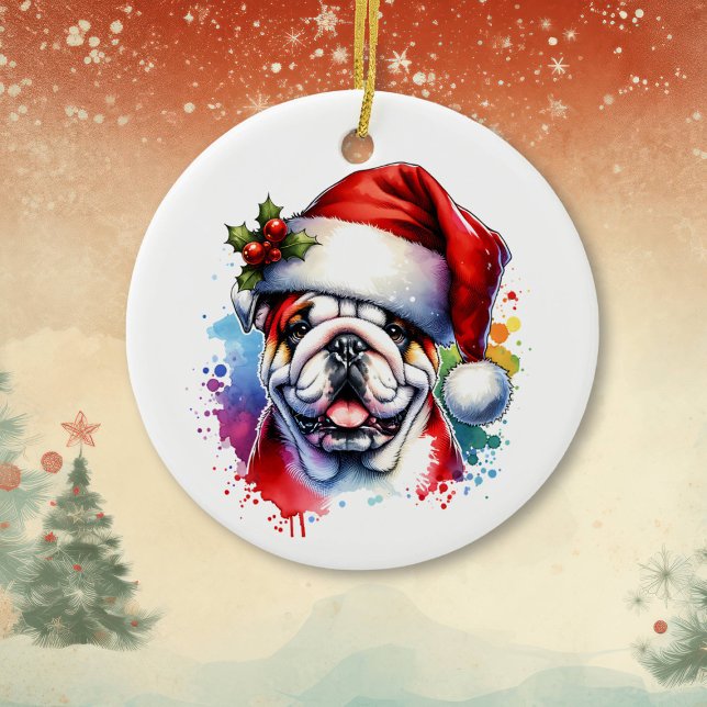 Adorno De Cerámica Bulldog en Navidades personalizados de Santa Hat (Subido por el creador)