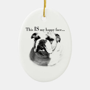 Adorno De Cerámica Bulldog Feliz Cara