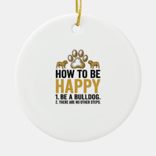 Adorno De Cerámica Bulldog Feliz Cita Grabado Vintage Amante Perro De