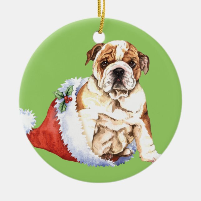 Adorno De Cerámica Bulldog feliz de Howliday (Frente)