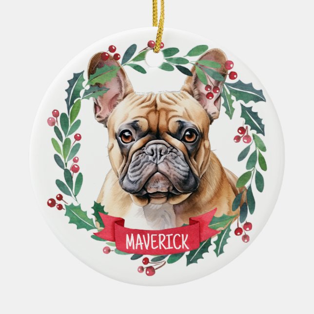 Adorno De Cerámica Bulldog francés acuarela Mascota personalizada per (Frente)