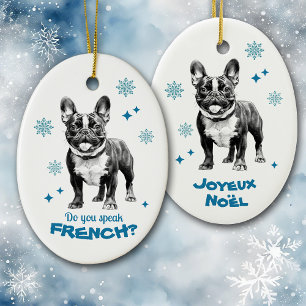 Adorno De Cerámica Bulldog francés Blue Joyeux Noel