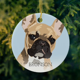 Adorno De Cerámica Bulldog Francés Ciervo Navidad