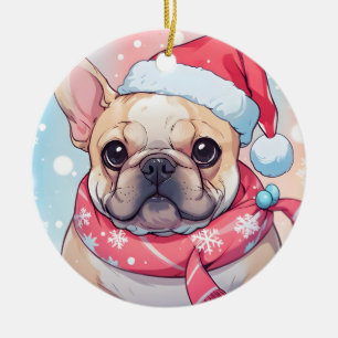 Adorno De Cerámica Bulldog francés con gorra y bufanda