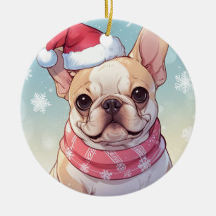 Adorno De Cerámica Bulldog francés con gorra y bufanda