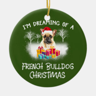 Adorno De Cerámica Bulldog francés con Navidades