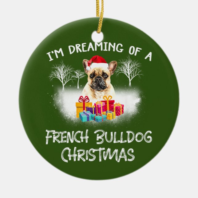 Adorno De Cerámica Bulldog francés con Navidades (Frente)