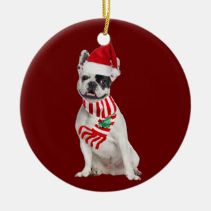 Adorno De Cerámica Bulldog francés con Navidades Gorras Scaft