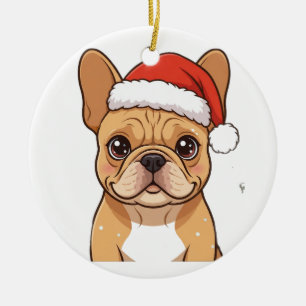 Adorno De Cerámica Bulldog Francés con sombrero de Santa arte de Navi