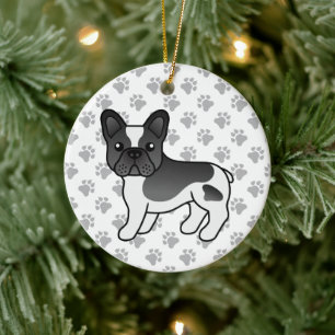 Adorno De Cerámica Bulldog Francés de Manchas Negras Perro de Dibujos