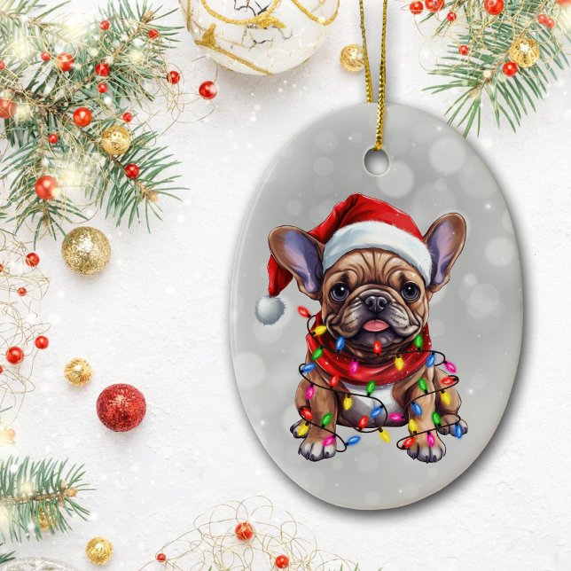 Adorno De Cerámica Bulldog francés envuelto en luces de Navidades (Subido por el creador)