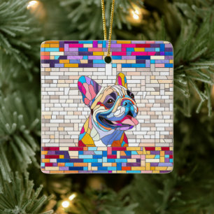 Adorno De Cerámica Bulldog francés - Frenchie - mosaico colorido