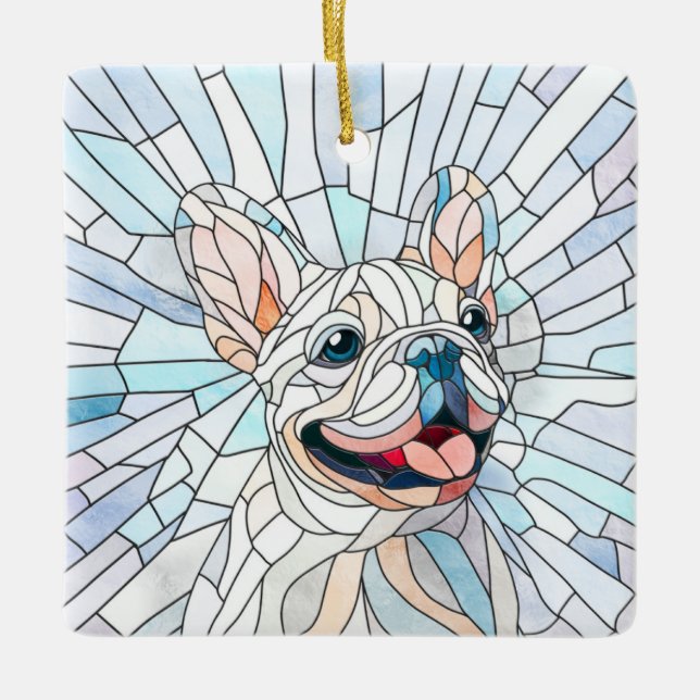 Adorno De Cerámica Bulldog francés - Frenchie - mosaico pastel (Anverso)