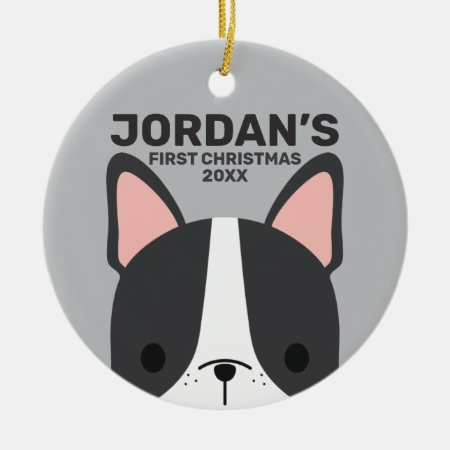 Adorno De Cerámica Bulldog francés lindo con nombre personalizado (Frente)