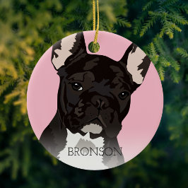 Adorno De Cerámica Bulldog Francés Navidad Brindle Negro
