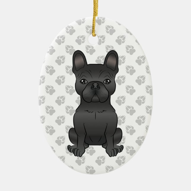 Adorno De Cerámica Bulldog francés negro / perro caricaturista francé (Frente)