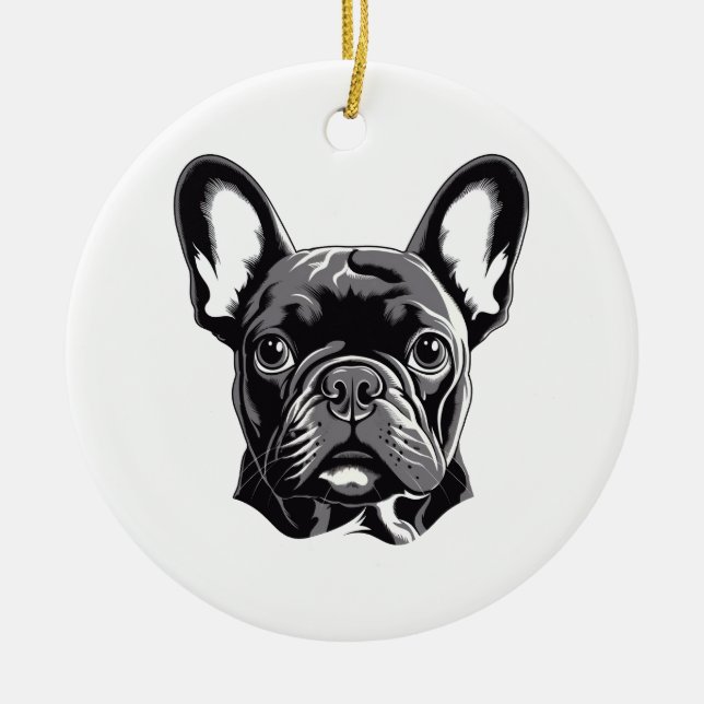 Adorno De Cerámica Bulldog francés personalizado negro y blanco (Frente)