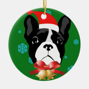 Adorno De Cerámica Bulldog francés Santa Navidad