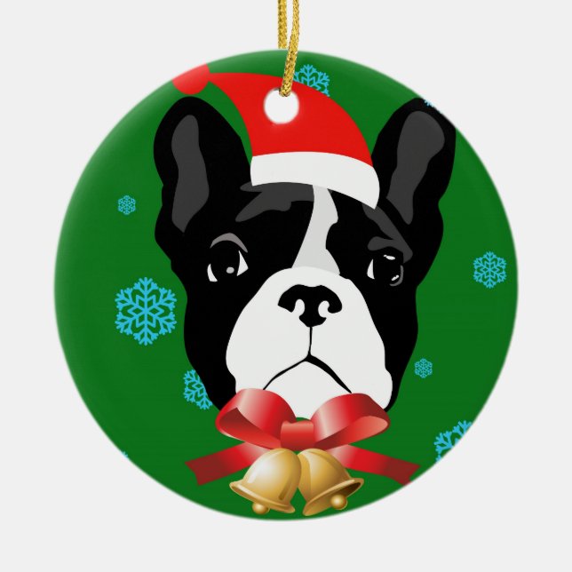 Adorno De Cerámica Bulldog francés Santa Navidad (Frente)