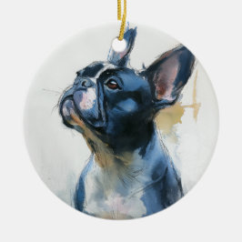 Adorno De Cerámica Bulldog francés sentado a la acuarela