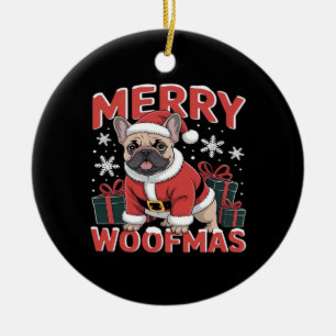 Adorno De Cerámica Bulldog Francés Sombrero de Santa Claus Feliz Navi