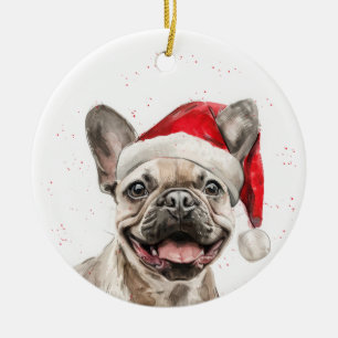 Adorno De Cerámica Bulldog Francés Sonriente Navidad Personalizado
