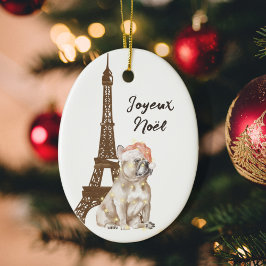 Adorno De Cerámica Bulldog francés Torre Eiffel Foto Navidades de Par