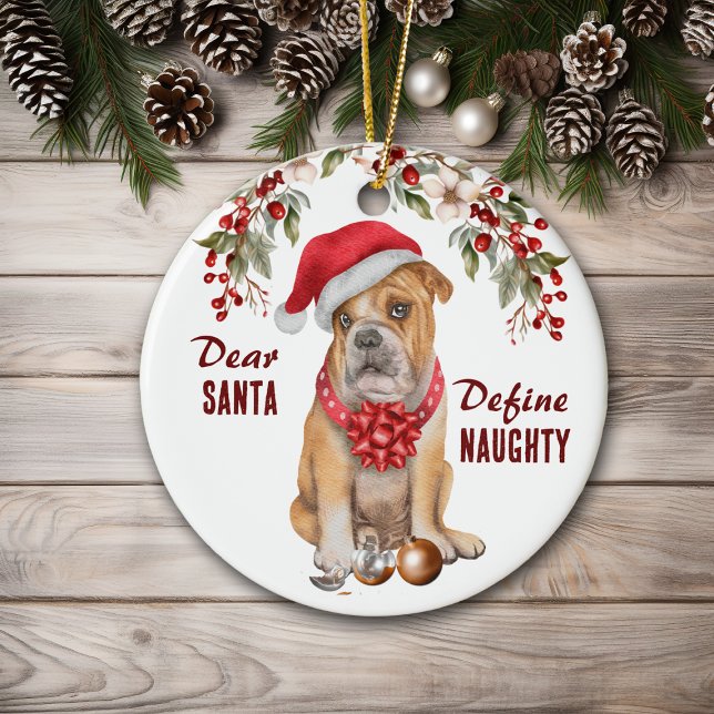 Adorno De Cerámica Bulldog gracioso define Navidades traviesos (Subido por el creador)