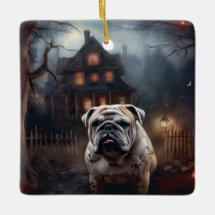 Adorno De Cerámica Bulldog Halloween Scary
