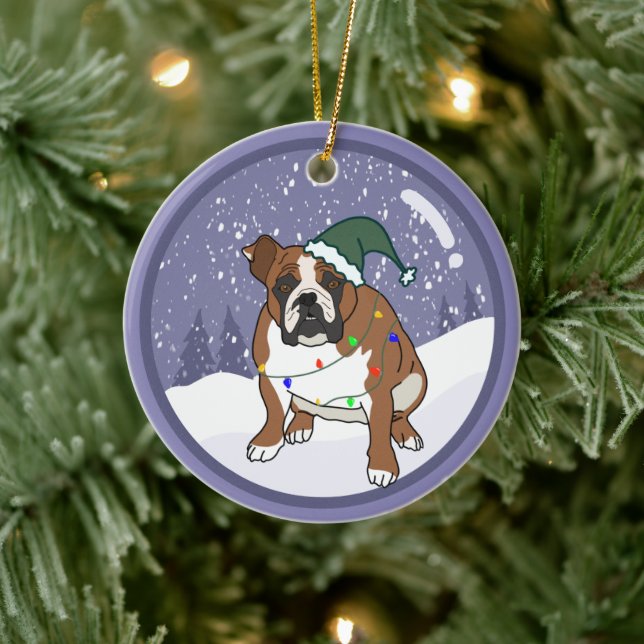 Adorno De Cerámica Bulldog inglés de vacaciones para navidades (Árbol)
