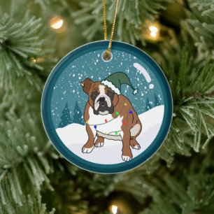 Adorno De Cerámica Bulldog inglés de vacaciones para navidades
