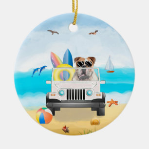 Adorno De Cerámica bulldog inglés en la playa