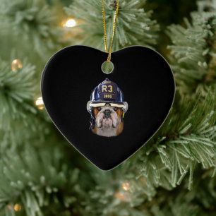 Adorno De Cerámica Bulldog inglés gruñón con casco para bomberos
