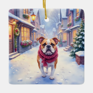 Adorno De Cerámica Bulldog Inglés Navidad Navideña Village Fiesta