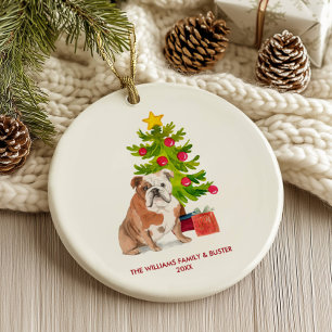 Adorno De Cerámica Bulldog Inglés Navidad Personalizada