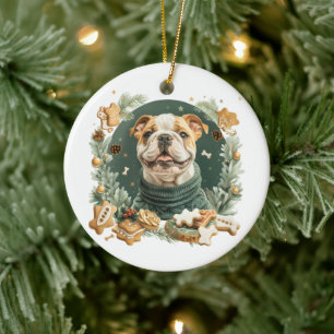 Adorno De Cerámica Bulldog inglés navidades