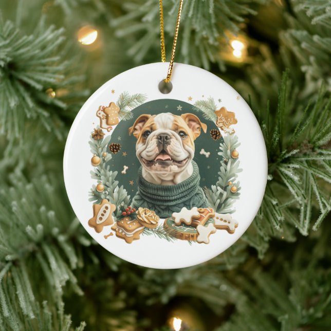 Adorno De Cerámica Bulldog inglés navidades (Árbol)