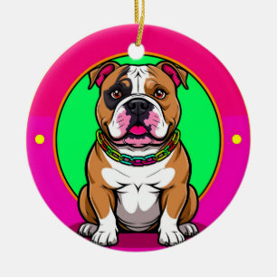 Adorno De Cerámica Bulldog Inglés sobre un fondo vibrante