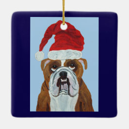 Adorno De Cerámica Bulldog Papá Noel