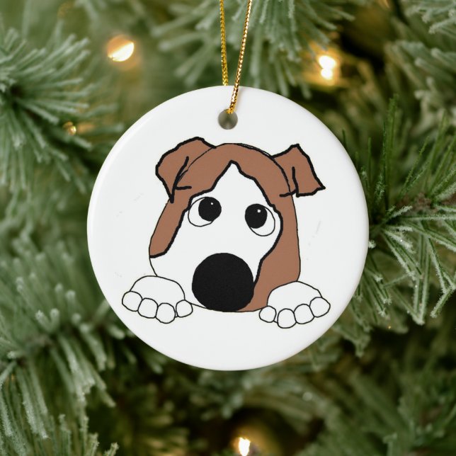 Adorno De Cerámica bulldog personalizado de observación roja y blanca (Árbol)