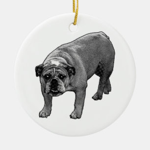 Adorno De Cerámica Bulldog Resplandor Árbol