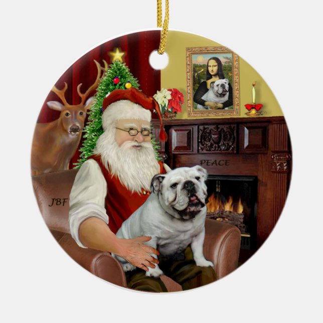 Adorno De Cerámica Bulldog Santa-Inglés (Frente)